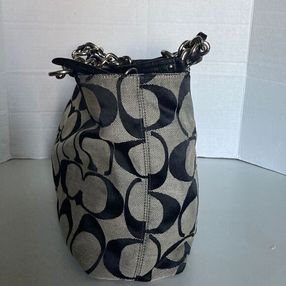 COACH Signature Classic Canvas & Leather Handbag 18738 Gray & Black - Picture 5 of 12